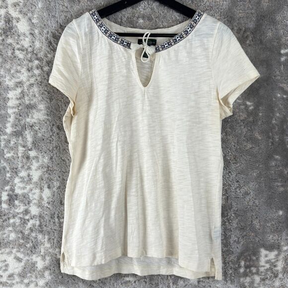 Ralph Lauren Jeans Co Size M Keyhole Tie Casual Top Ivory Short Sleeve Shirt - Picture 1 of 8